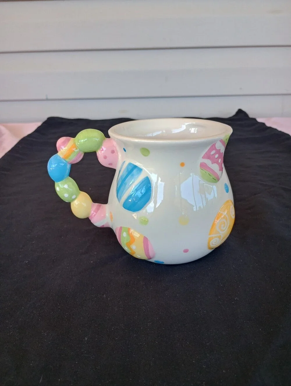 Pier 1 Imports Handpainted Dolomite Easter Egg Polka Dot Colorful Coffee Mug Cup